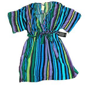 Loralette Women’s Striped Dress Blue Green Purple Size 22/24 Just My Stripe Vnec